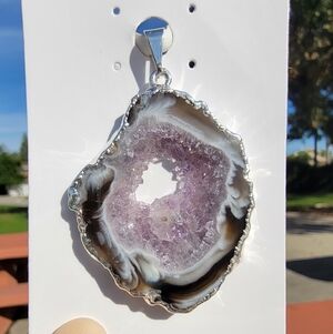 NEW 1.6" x 1.33" SILVER PLATED COPPER AGATE AMETHYST PENDANT